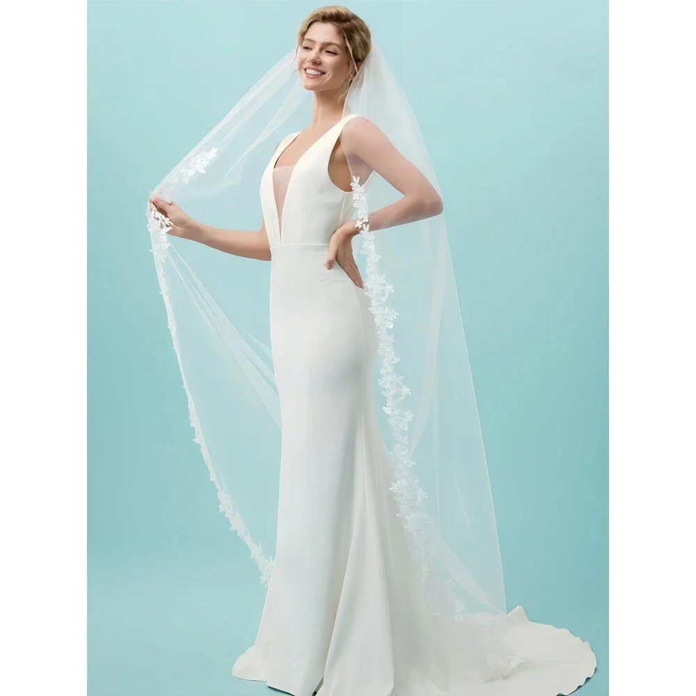 AierHuiOi Bridal Veil 1 Tier Lace White Wedding Veil With Metal Comb veils for